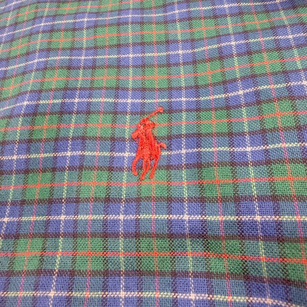 Polo Ralph Lauren Mens Custom Fit Plaid Button Down Shirt Blue Green Medium